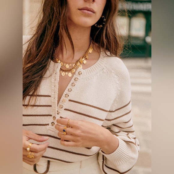 NWOT Sezane Leontine Jumper ecru/camel - Picture 1 of 4